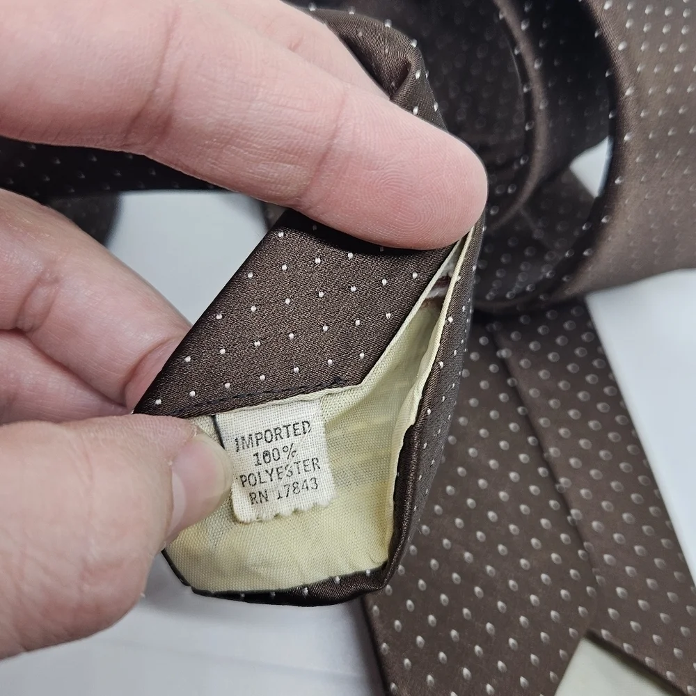 vintage Robert Stewart for Gimbels brown tie with white dots 2.75 in wide